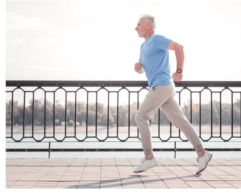 Man running after genicular artery embolization for painful knee osteoarthritis
